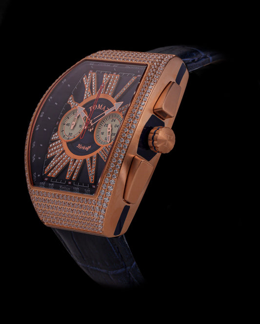 Tomaz Men's Watch TQ012A-D1 (Rosegold/Navy) with Swarovski (Navy Bamboo Leather Strap)