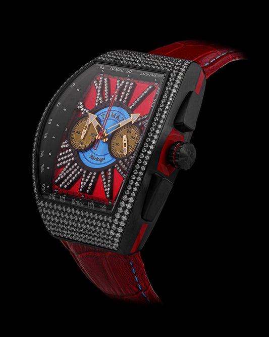 Tomaz Men's Watch TQ012A-D2 (Silver/Red) with Swarovski (Red Bamboo Leather Strap)