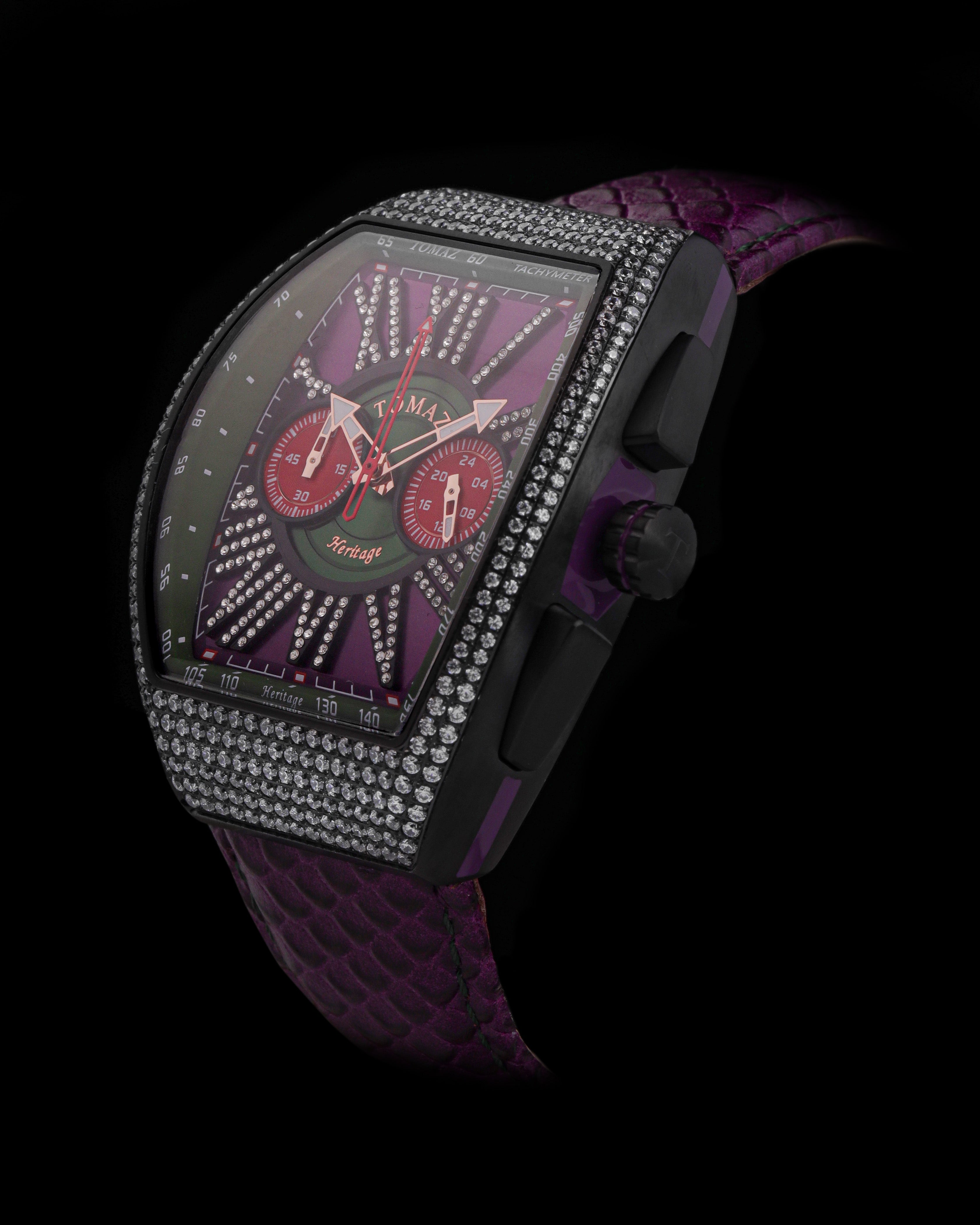 Tomaz Men's Watch TQ012A-D7 (Silver/Purple/Green) with Swarovski (Purple Salmon Strap)