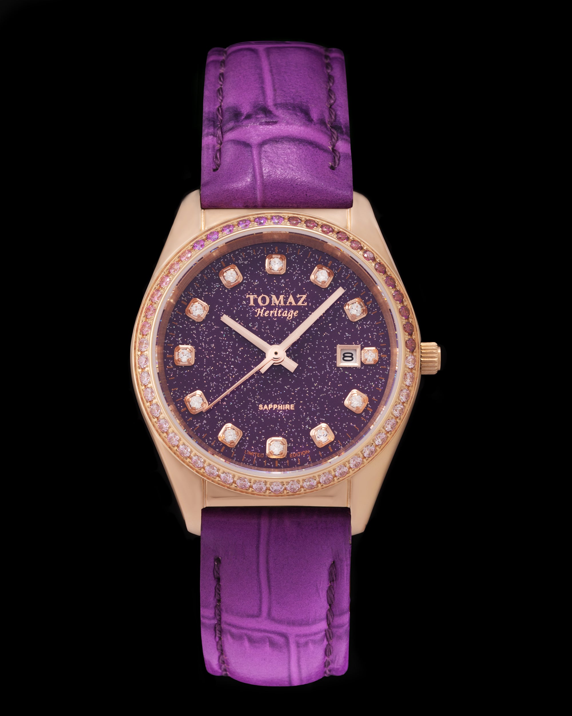 Tomaz Ladies Watch TQ017L-D27 Stardust (Rose Gold/Purple) with Purple Crystal (Purple Bamboo Leather Strap)