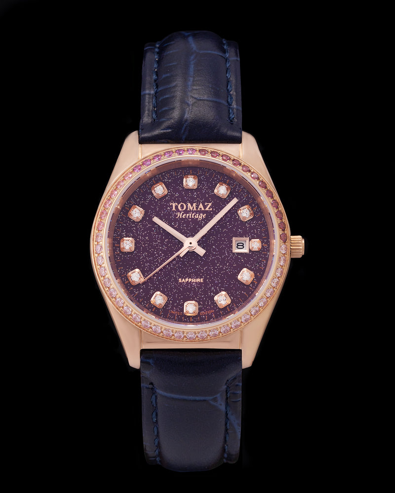 Tomaz Ladies Watch TQ017L-D29 Stardust (Rose Gold/Purple) with Purple Swarovski (Navy Bamboo Leather Strap)