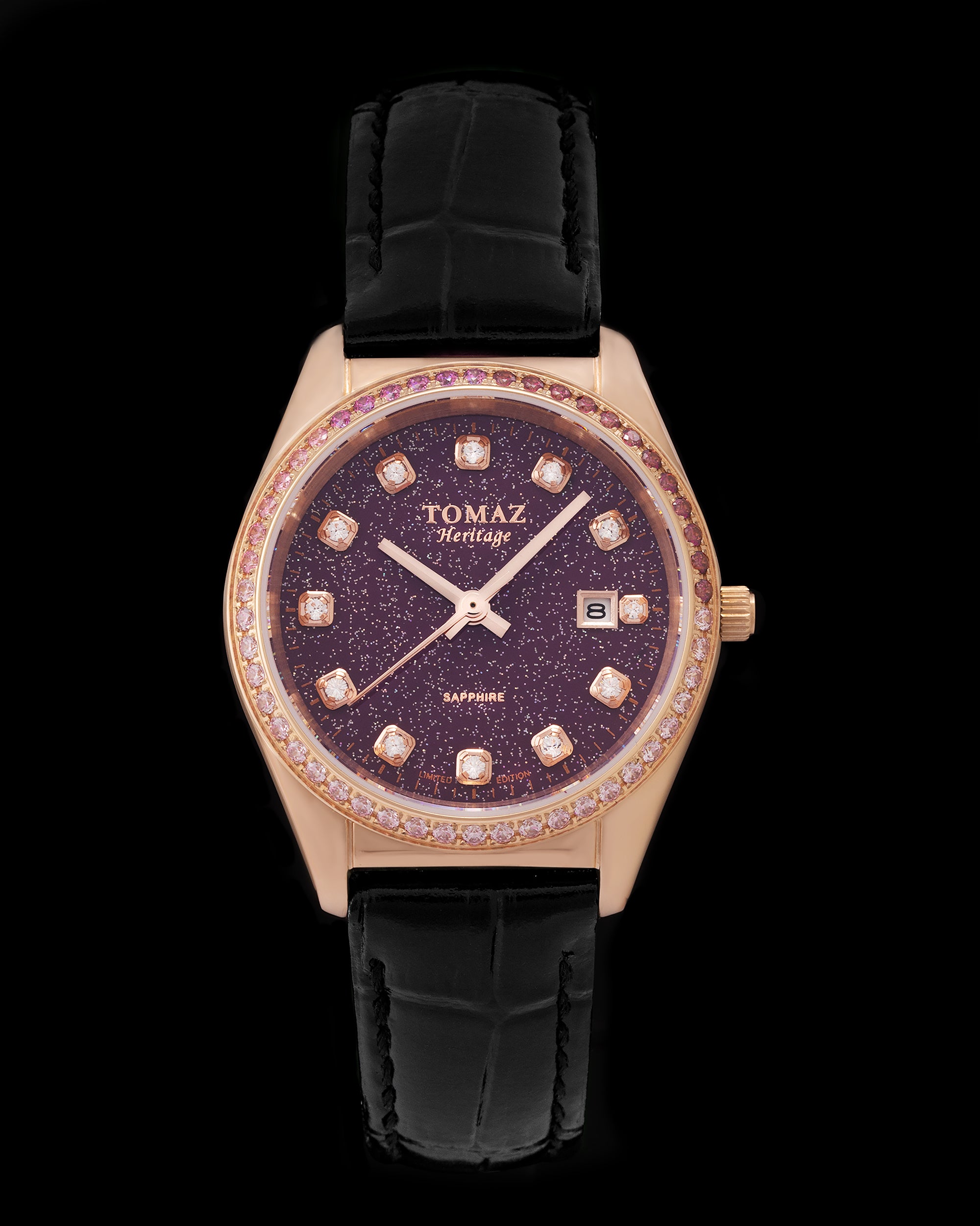 Tomaz Ladies Watch TQ017L-D30 Stardust (Rose Gold/Purple) with Purple Crystal (Black Bamboo Leather Strap)