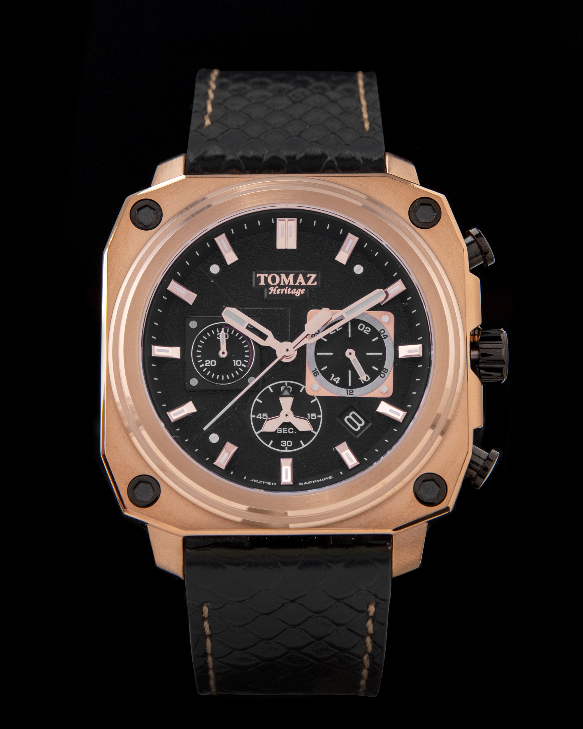 Jezper TQ021A-D3 (Rosegold/Hitam) Tali Kulit Salmon Hitam