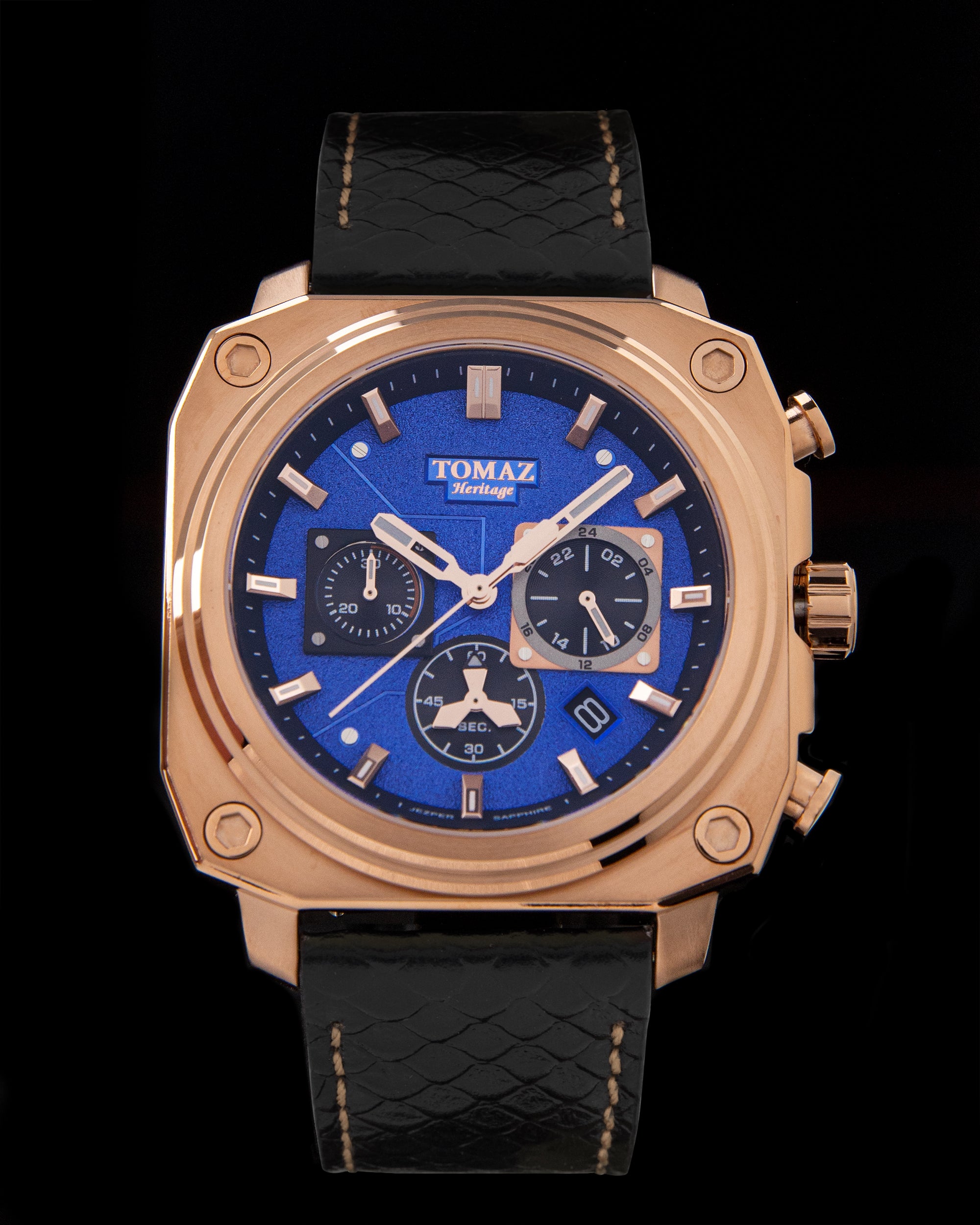Jezper TQ021A-D5 (Rosegold/Biru) Tali Kulit Salmon Hitam