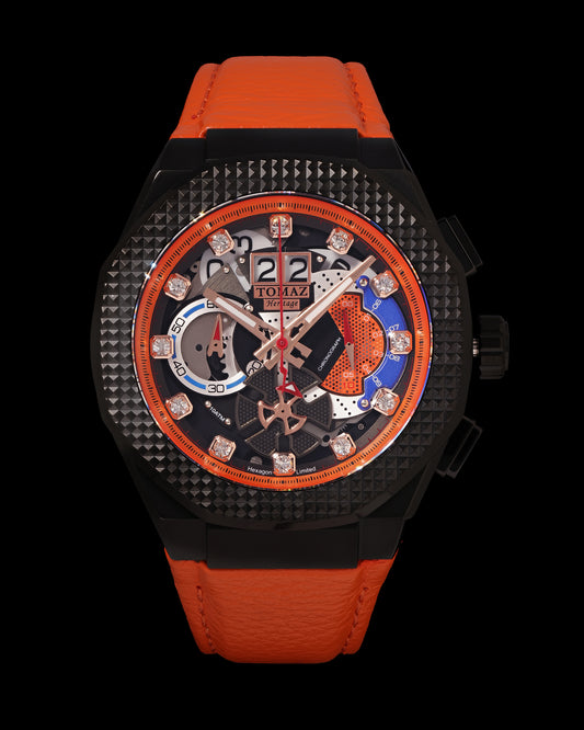 Hexagon TQ023A-D2 (Black/Orange) Orange Leather Strap