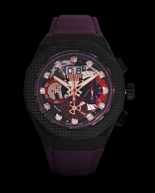 Hexagon TQ023A-D7 (Black/Purple) Purple Leather Strap
