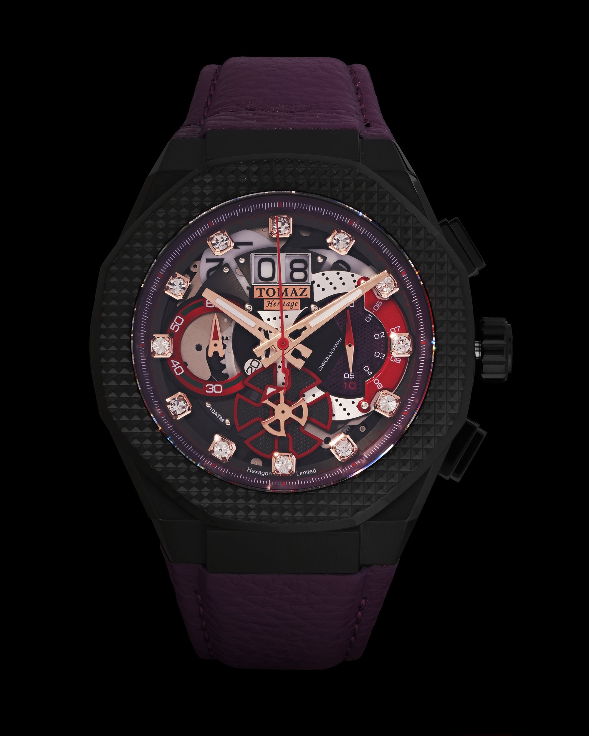 Hexagon TQ023A-D7 (Black/Purple) Purple Leather Strap