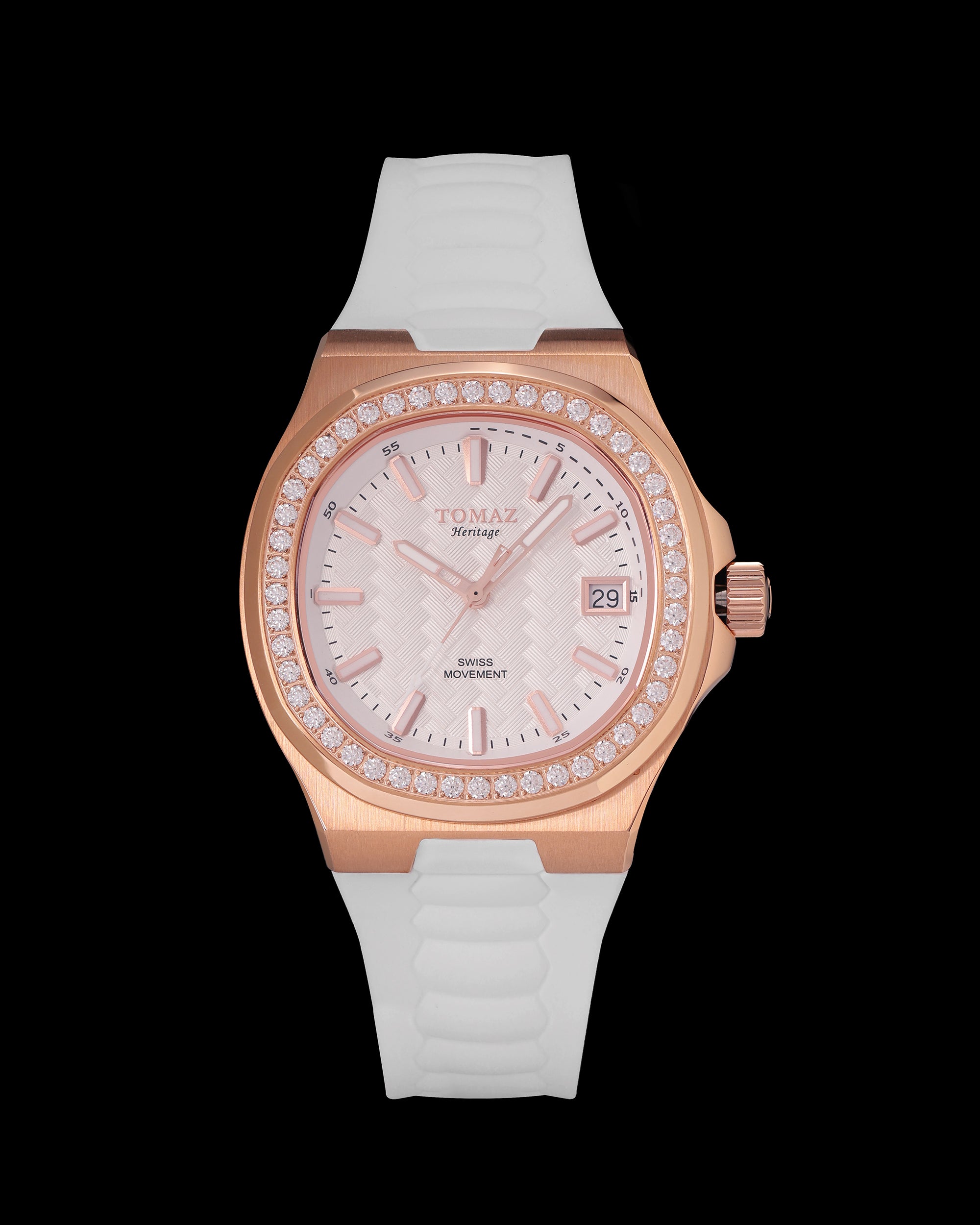 Tomaz Ladies Watch TQ029L-D3 (Rosegold) with Crystal and White Rubber Strap