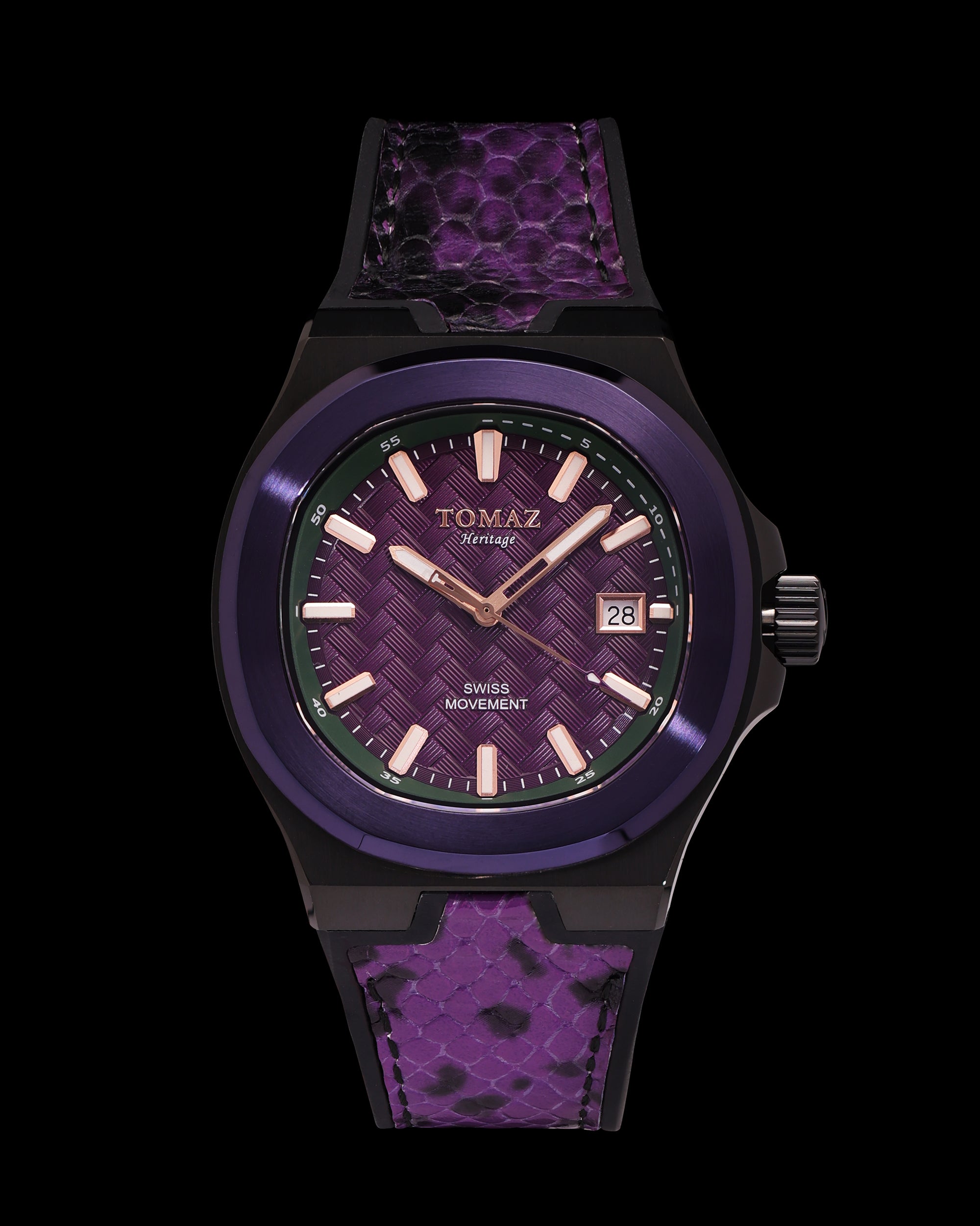 Tomaz Men's Watch TQ029M-D11 (Black/Purple) with Purple Silicon Strap