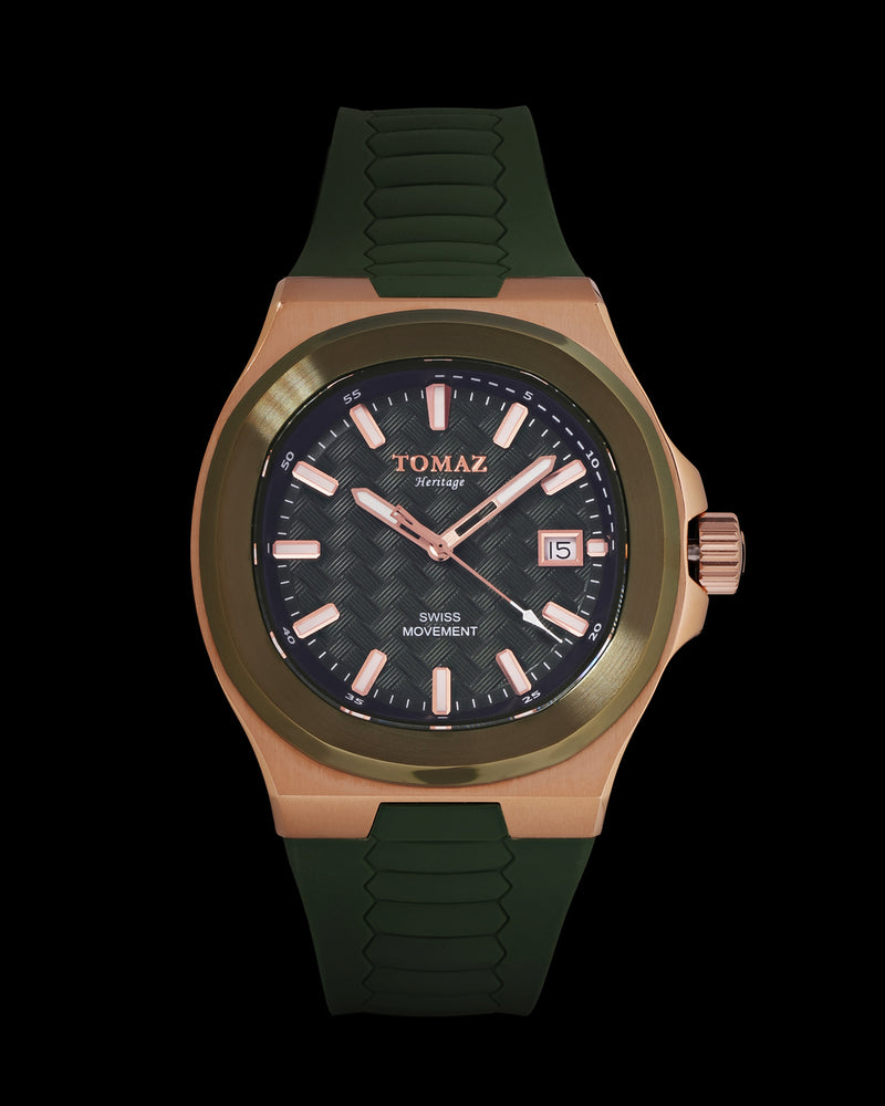 Tomaz Men's Watch TQ029M-D5 (Rosegold/Green) Green Silicone Strap