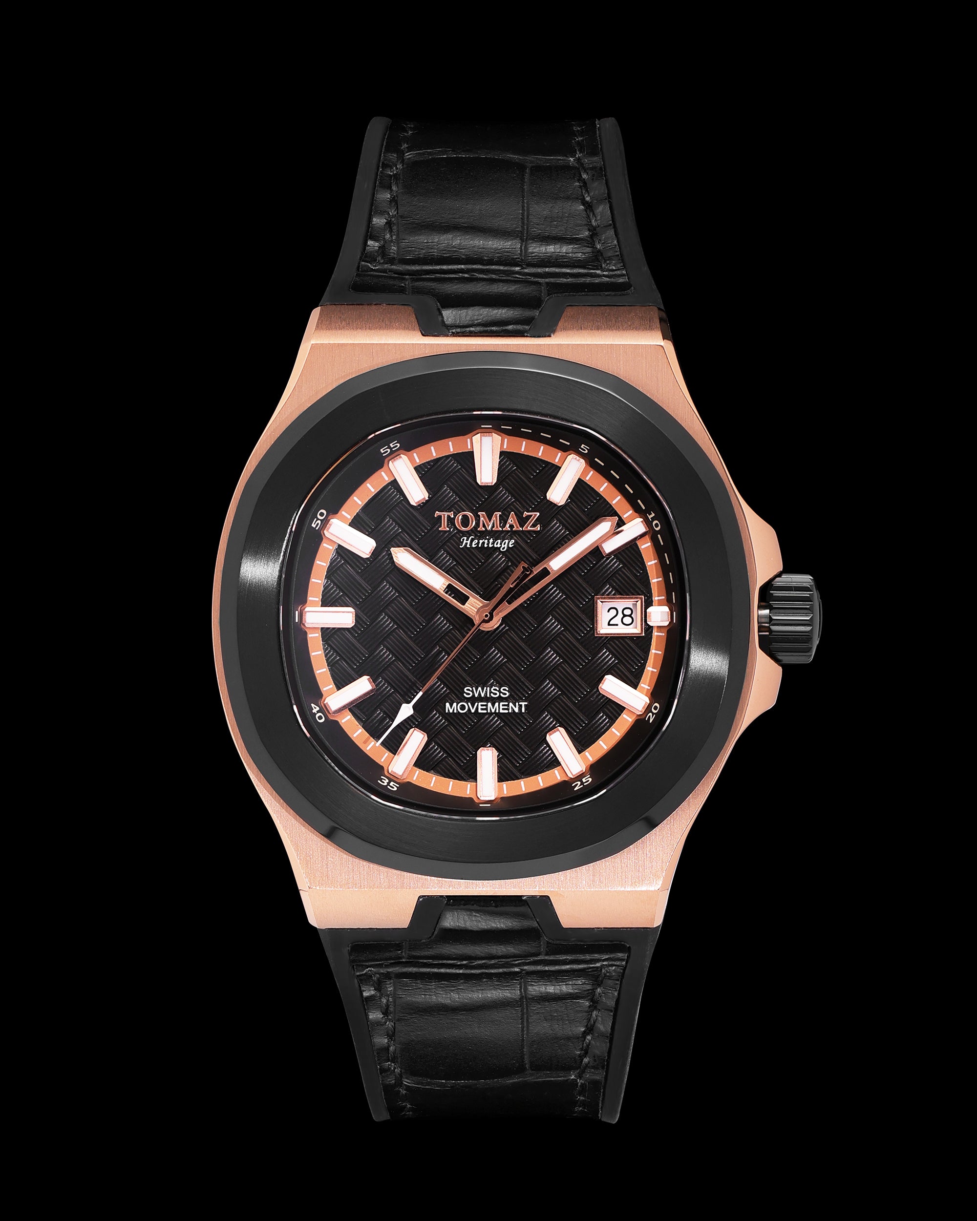 Tomaz Men's Watch TQ029M-D7 (Rosegold/Black) Black Silicone Strap