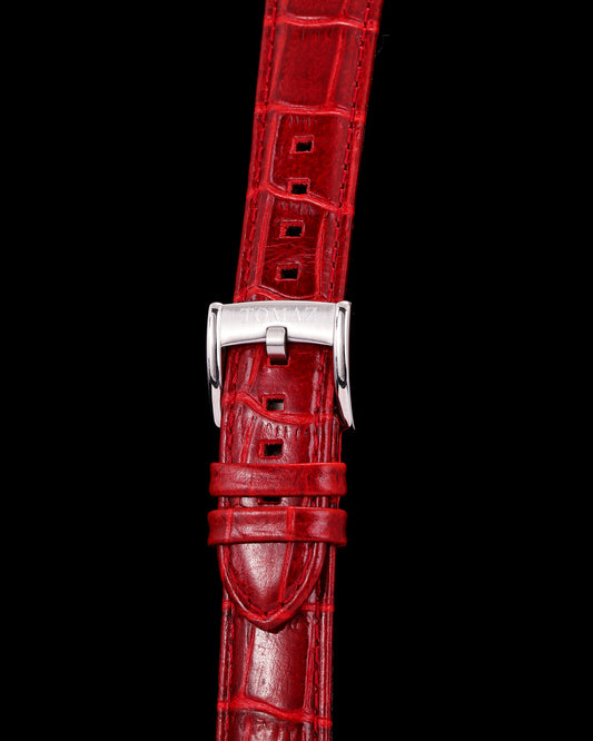 Tomaz TS1-1B Men's Leather Bamboo 20mm Watch Strap (Red)