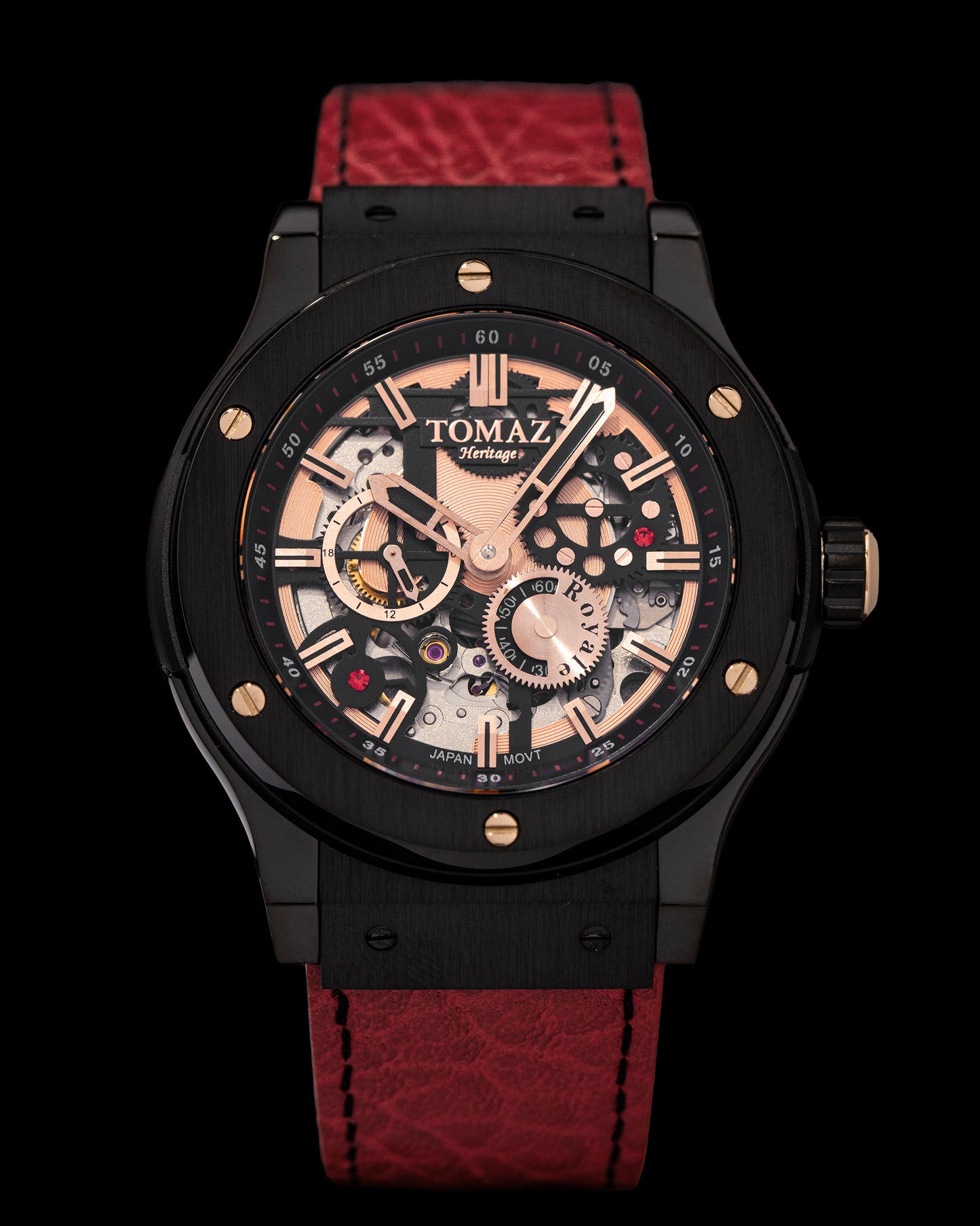 Tomaz Men's Watch TW014-D5 (Black) Red Leather Strap