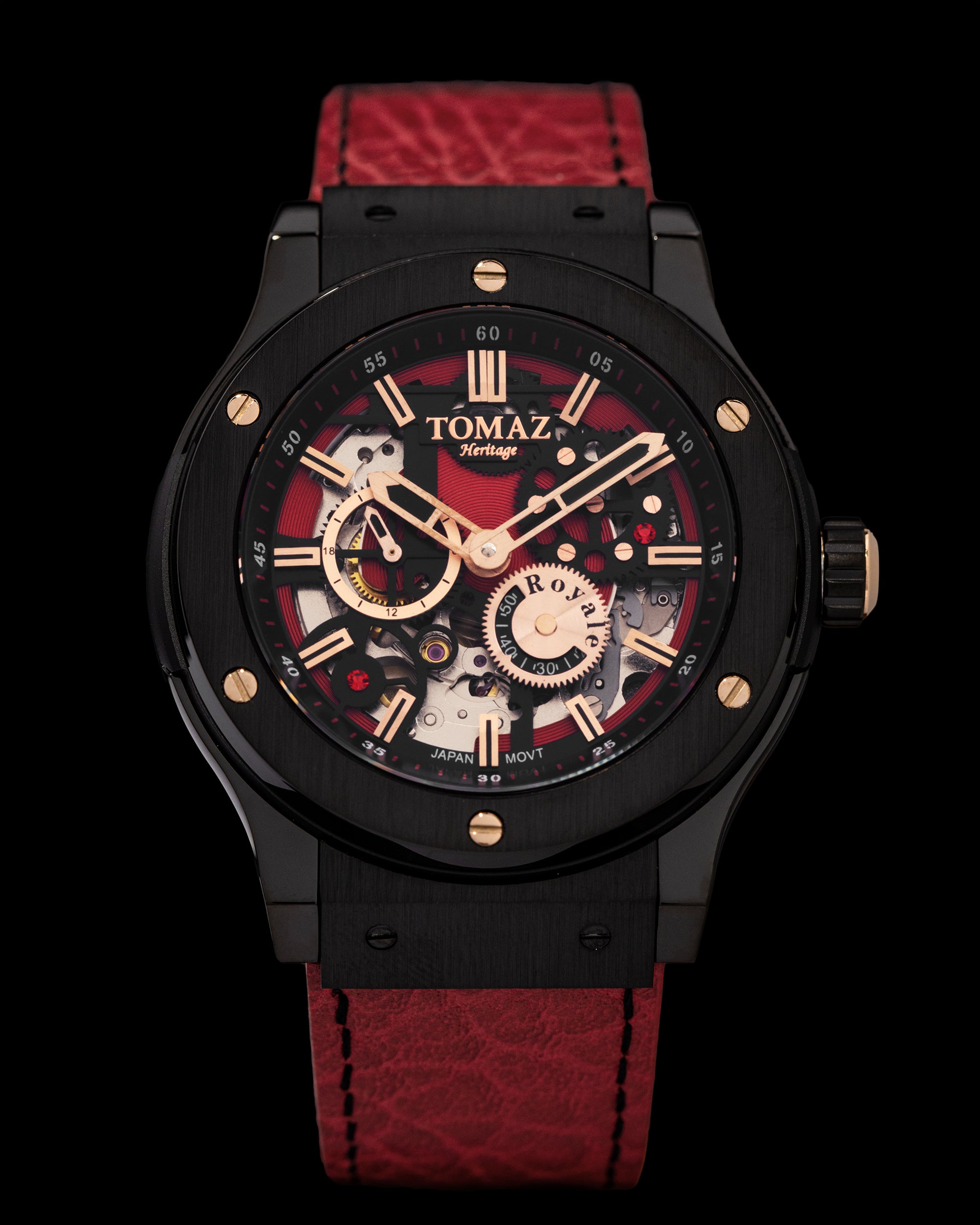 Tomaz Men's Watch TW014-D8 (Black/Red) Red Leather Strap