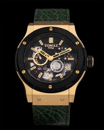 Tomaz Men's Watch TW014-D9 (Gold/Black) Green Leather Strap