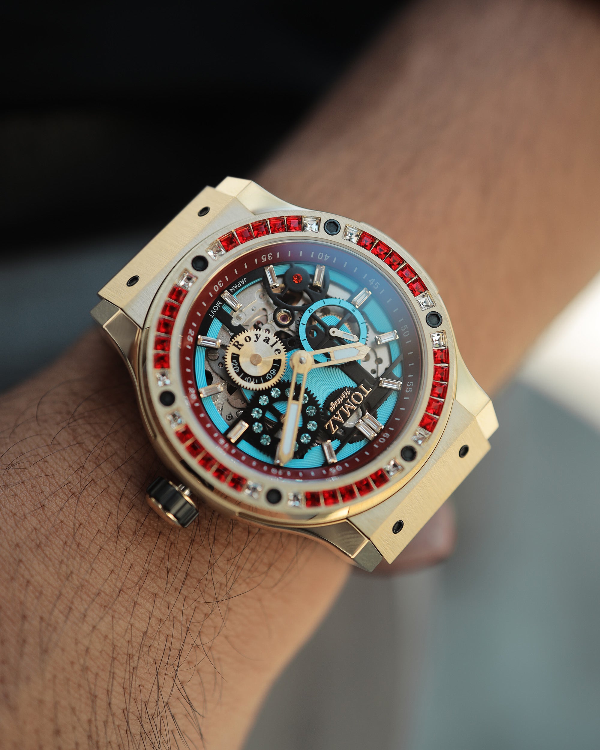 Royale TW014A-D1 (Gold/Red) with Red Crystal (Red Salmon Leather Strap)