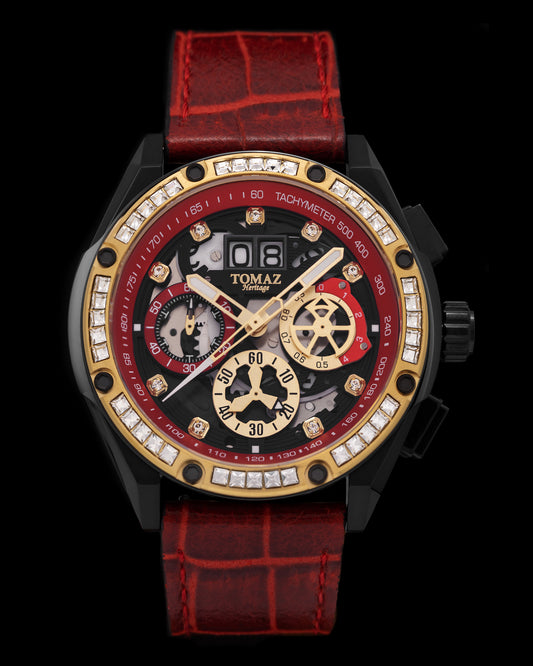 RAWR III TW024E-D3 (Black/Red) with White Swarovski (Red Bamboo Leather Strap)