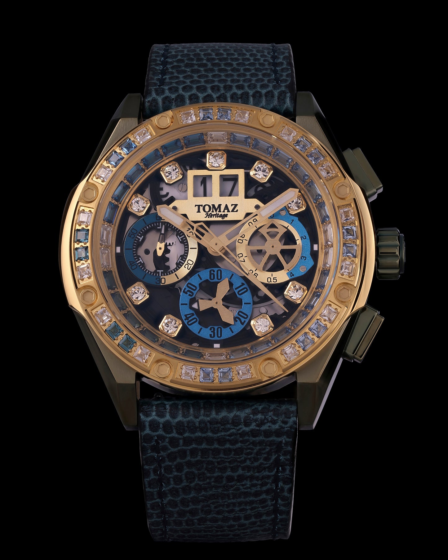 RAWR III TW024F-D7A (Gold/Blue) with Gold Blue White Swarovski (Blue Leather Strap)