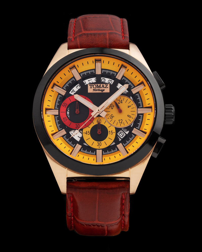 Romeo XXV TW025-D16 (Rosegold/Black/Yellow) Red Bamboo Leather Strap