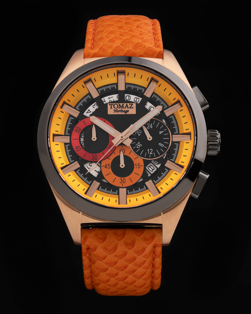 Romeo XXV TW025-D19 (Rosegold/Black/Yellow) Orange Salmon Leather Strap