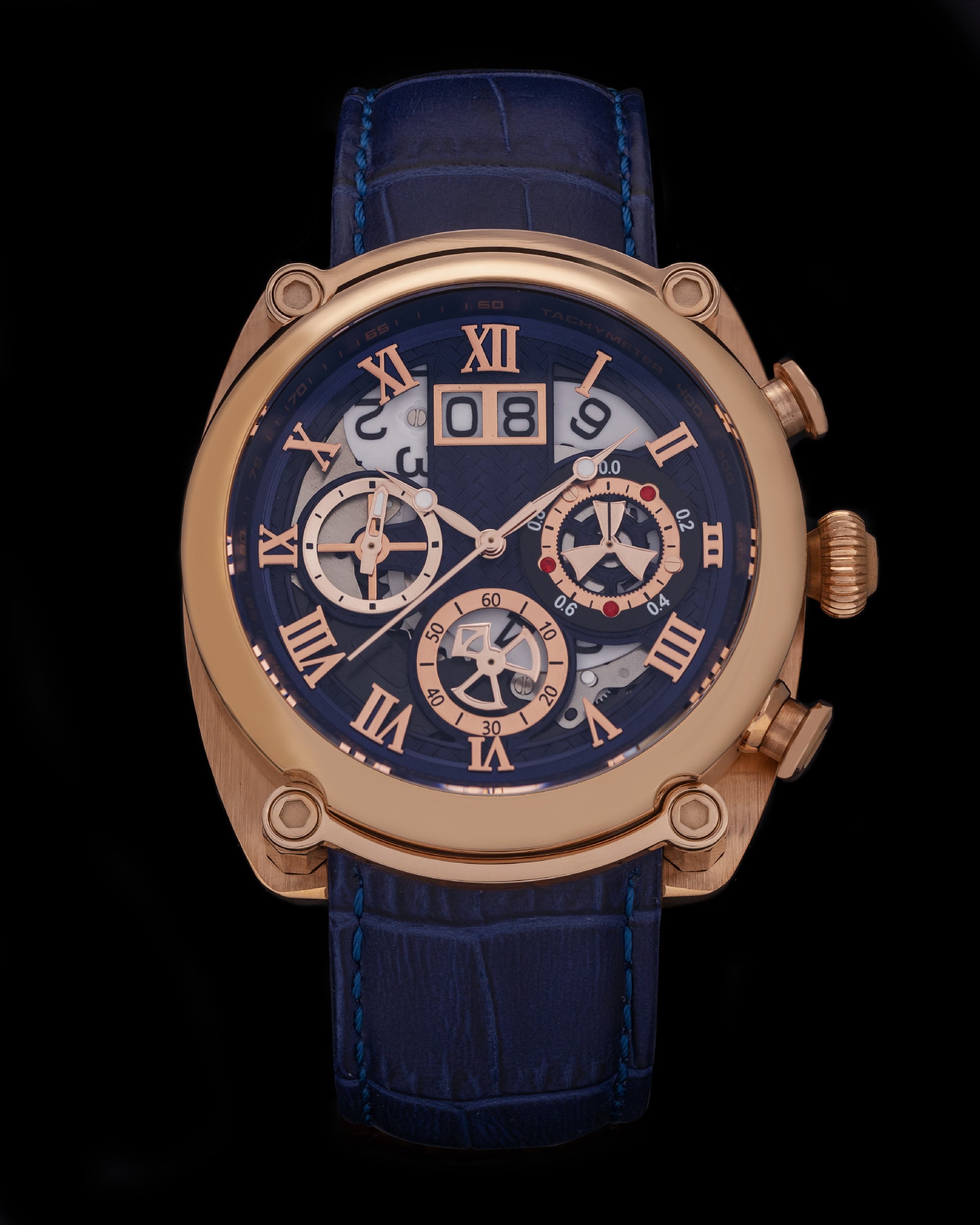 Xavier TW026-D4 (Rosegold/Blue) Navy Leather Strap