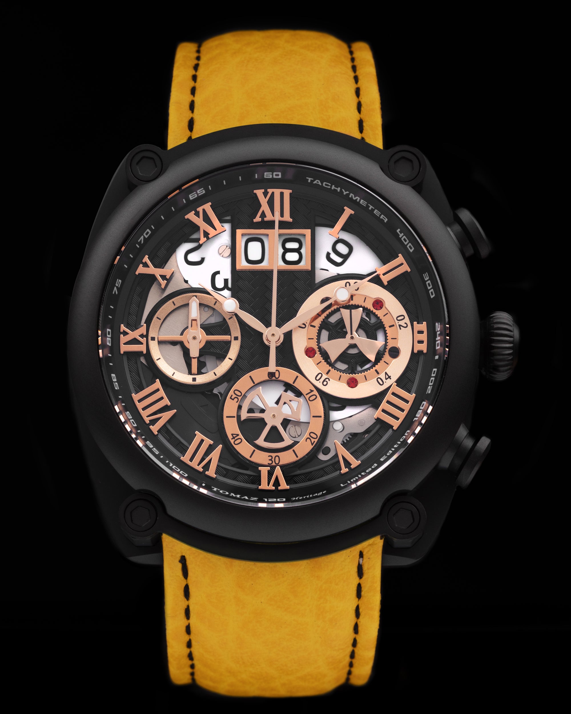 Xavier TW026-D6C (Black) Yellow Leather Strap