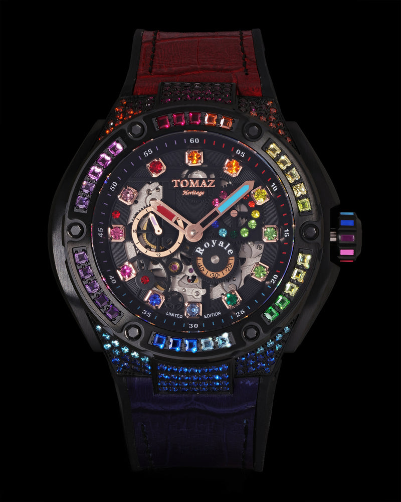 Royale XL TW027S-D12 (Black) with Swarovski (Red Blue Leather with Rubber Strap)