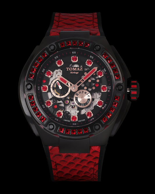 Royale XL TW027S-D13 (Black) with Swarovski (Red Leather with Rubber Strap)