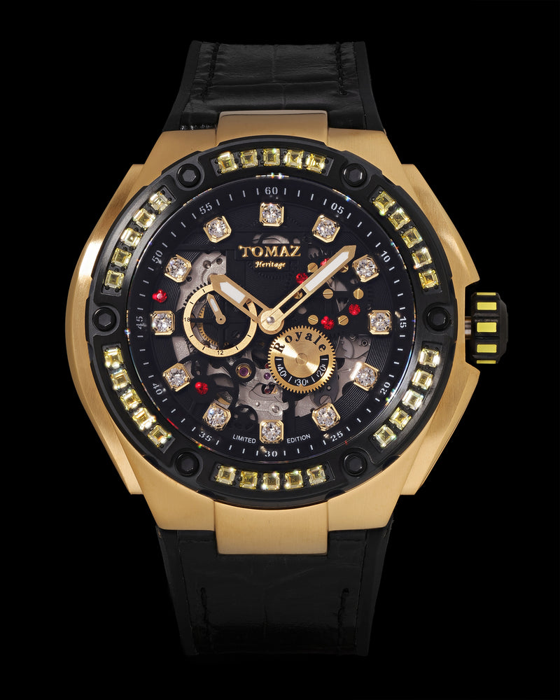 Royale XL TW027S-D16 (Gold/Black) with Swarovski (Black Leather with Rubber Strap)