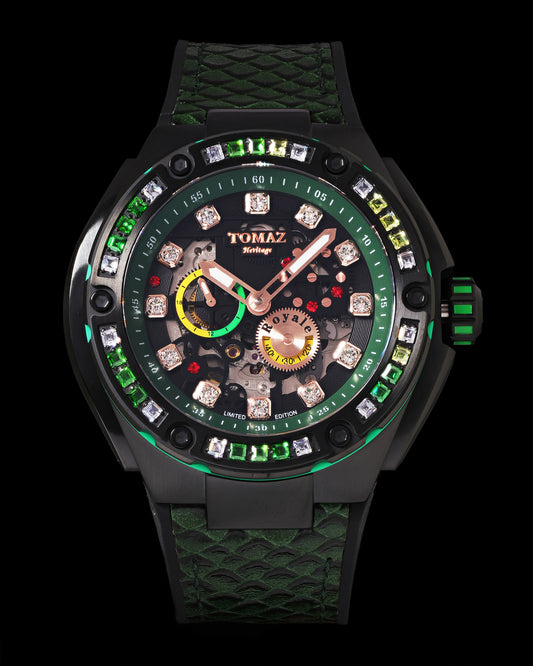 Royale XL TW027S-D18 (Black/Green) with Swarovski (Green Salmon Leather with Rubber Strap)