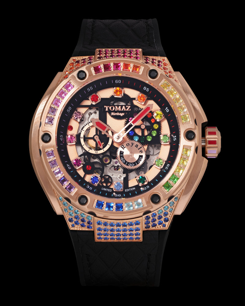 Royale XL TW027S-D2 (Rosegold) with Swarovski (Black Leather with Rubber Strap)