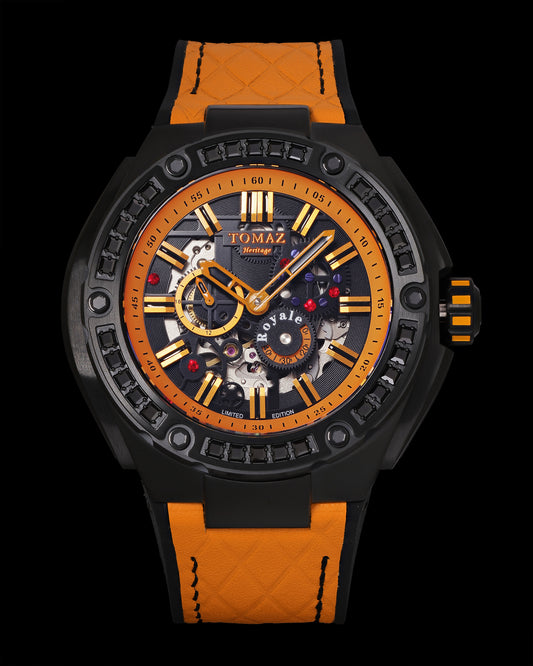Royale XL TW027S-D4 (Black/Orange) with Swarovski (Orange Salmon Leather with Rubber Strap)