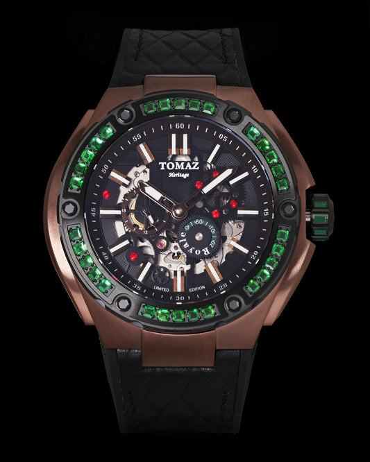 Royale XL TW027S-D5 (Coffee/Black) with Swarovski (Coffee Salmon Leather with Rubber Strap)