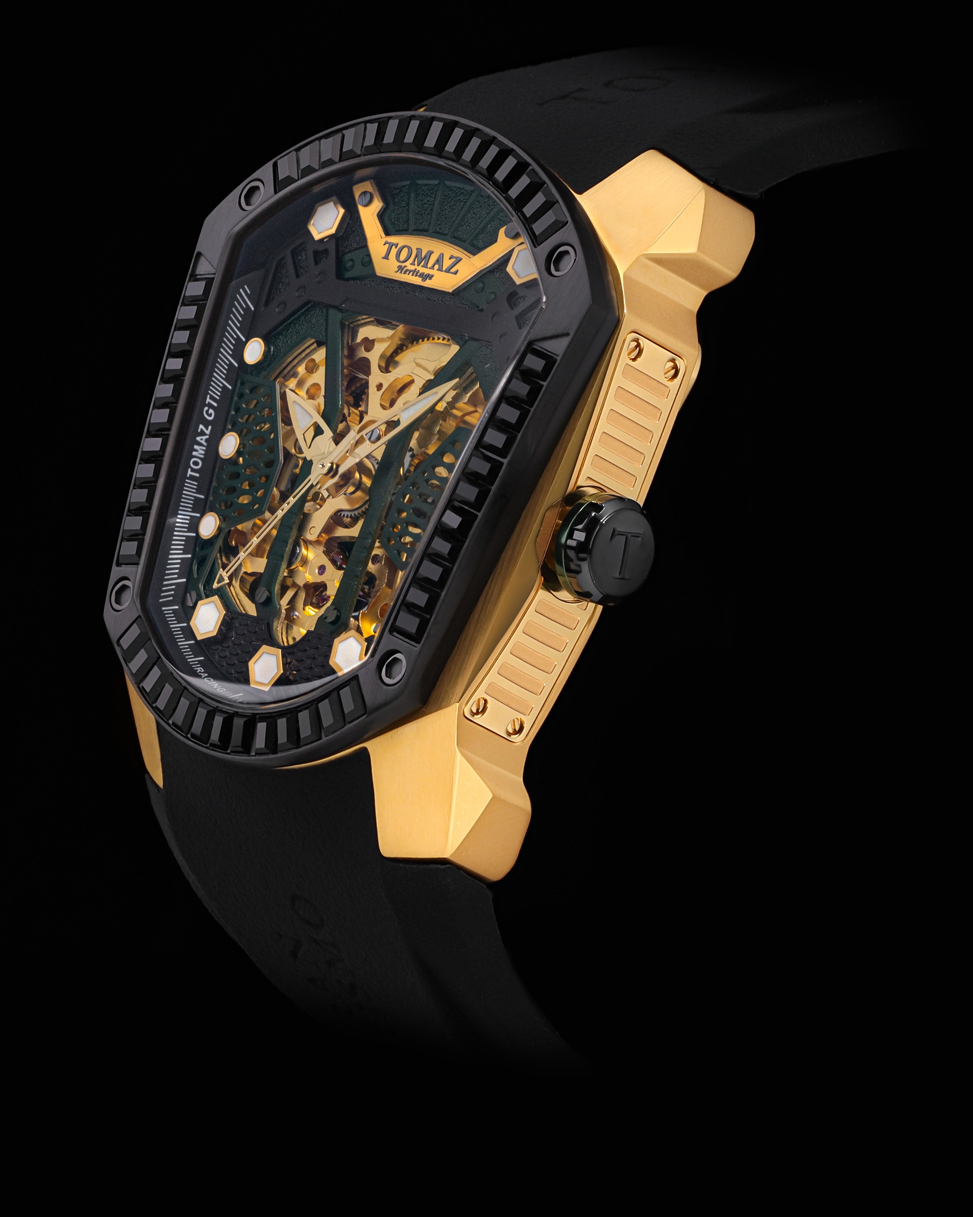 GT Skeleton TW028-D14 (Gold/Black) with Black Swarovski (Black Rubber Strap)