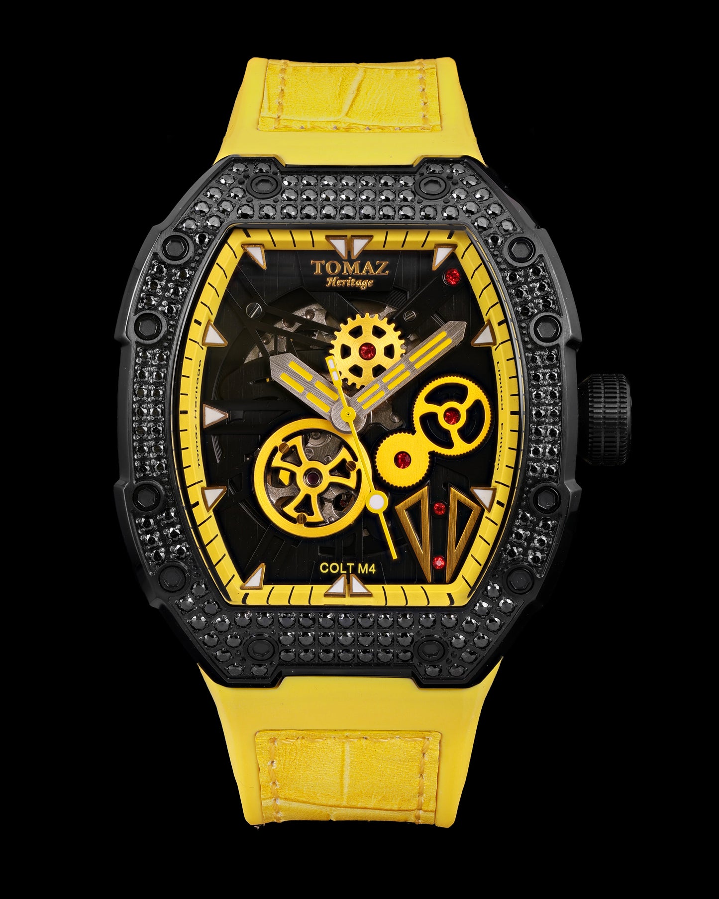 Colt M4 TW029B-D6 (Black/Yellow) with Black Swarovski (Yellow Leather with Rubber Strap)