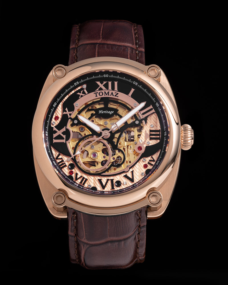 
                  
                    Load image into Gallery viewer, Xavier Automatic TW030-D10 (Rosegold/Black) Coffee Bamboo Leather Strap
                  
                