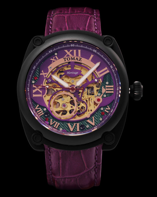 Xavier Automatic TW030-D13 (Black/Purple) Purple Bamboo Leather Strap