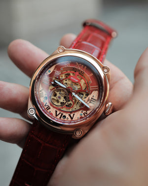
                  
                    Load image into Gallery viewer, Xavier Automatic TW030-D14 (Rosegold/Red) Red Bamboo Leather Strap
                  
                