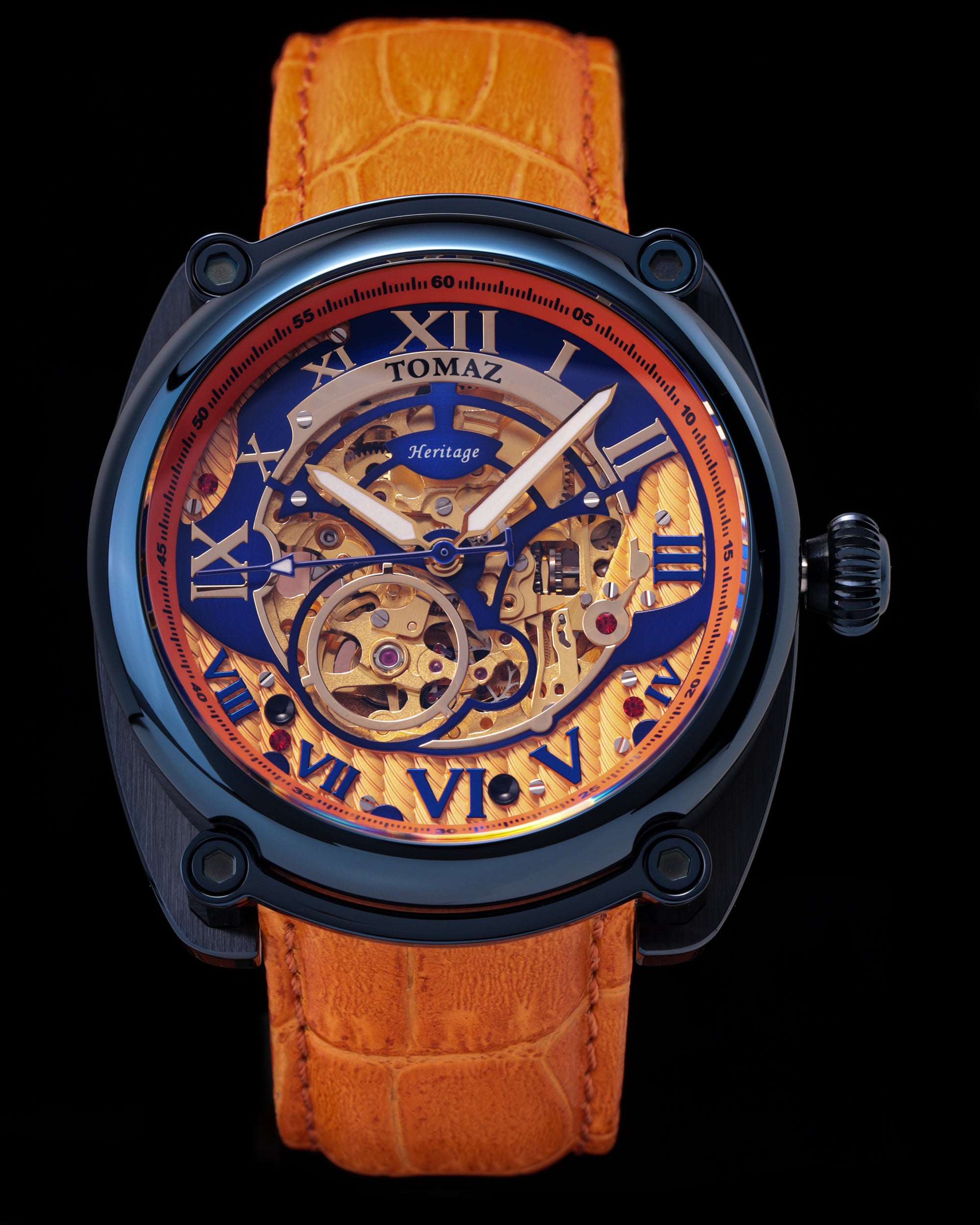 Xavier Automatic TW030-D20 (Blue/Orange) Orange Bamboo Leather Strap