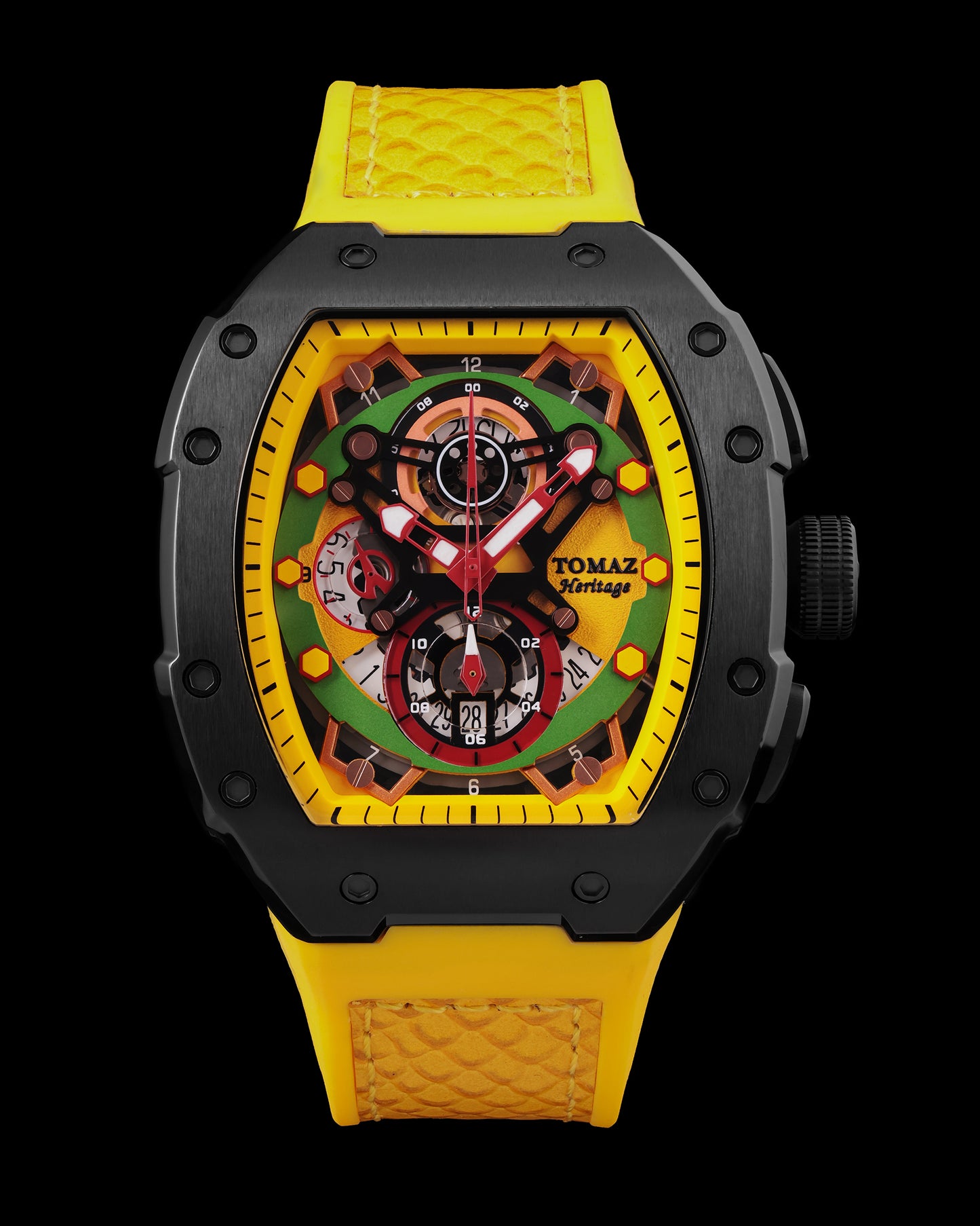 AK47 TW032-D1 (Black/Yellow/Green) Yellow Leather with Rubber Strap