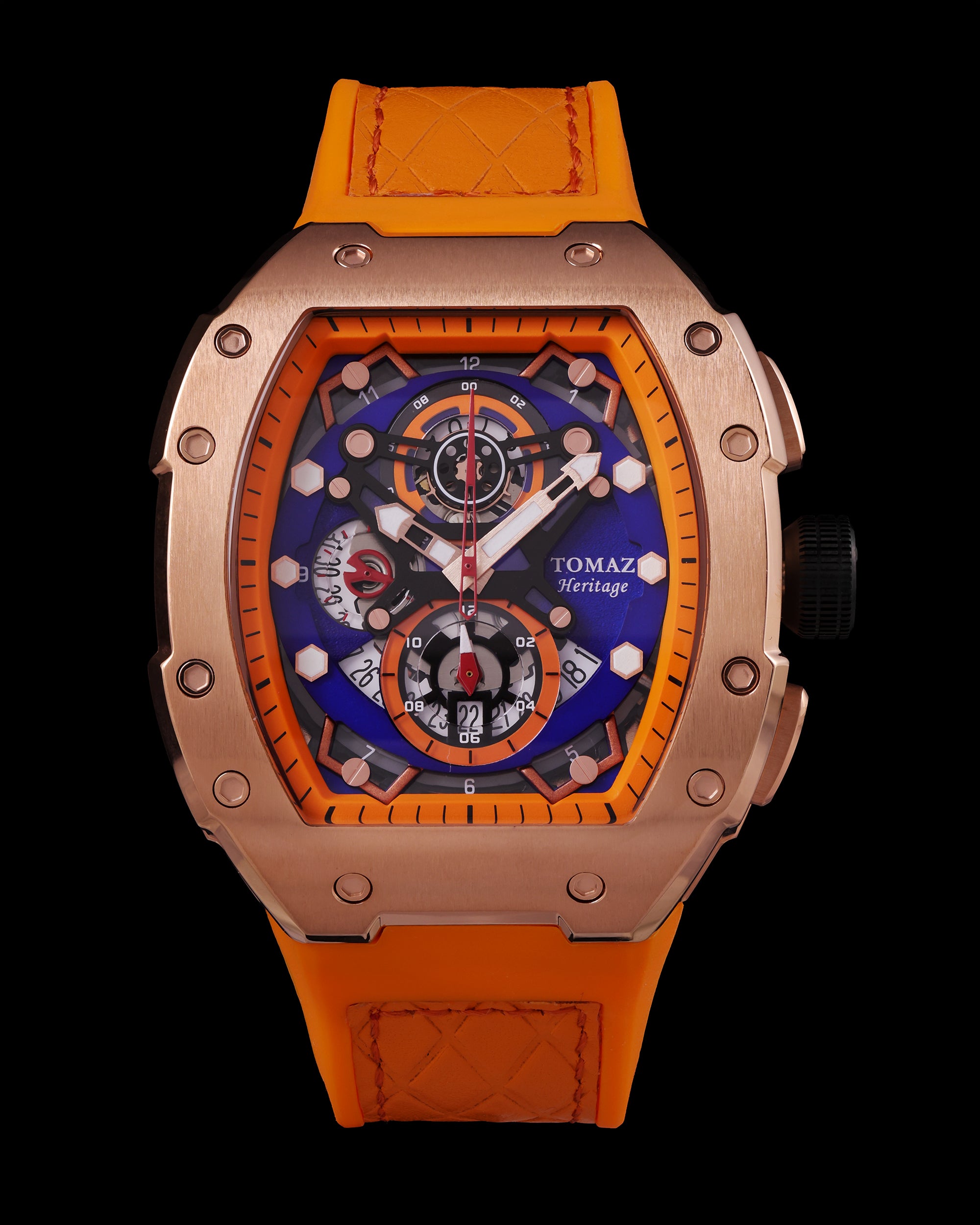 AK47 TW032-D11 (Rosegold/Orange/Blue) Orange Leather with Rubber Strap