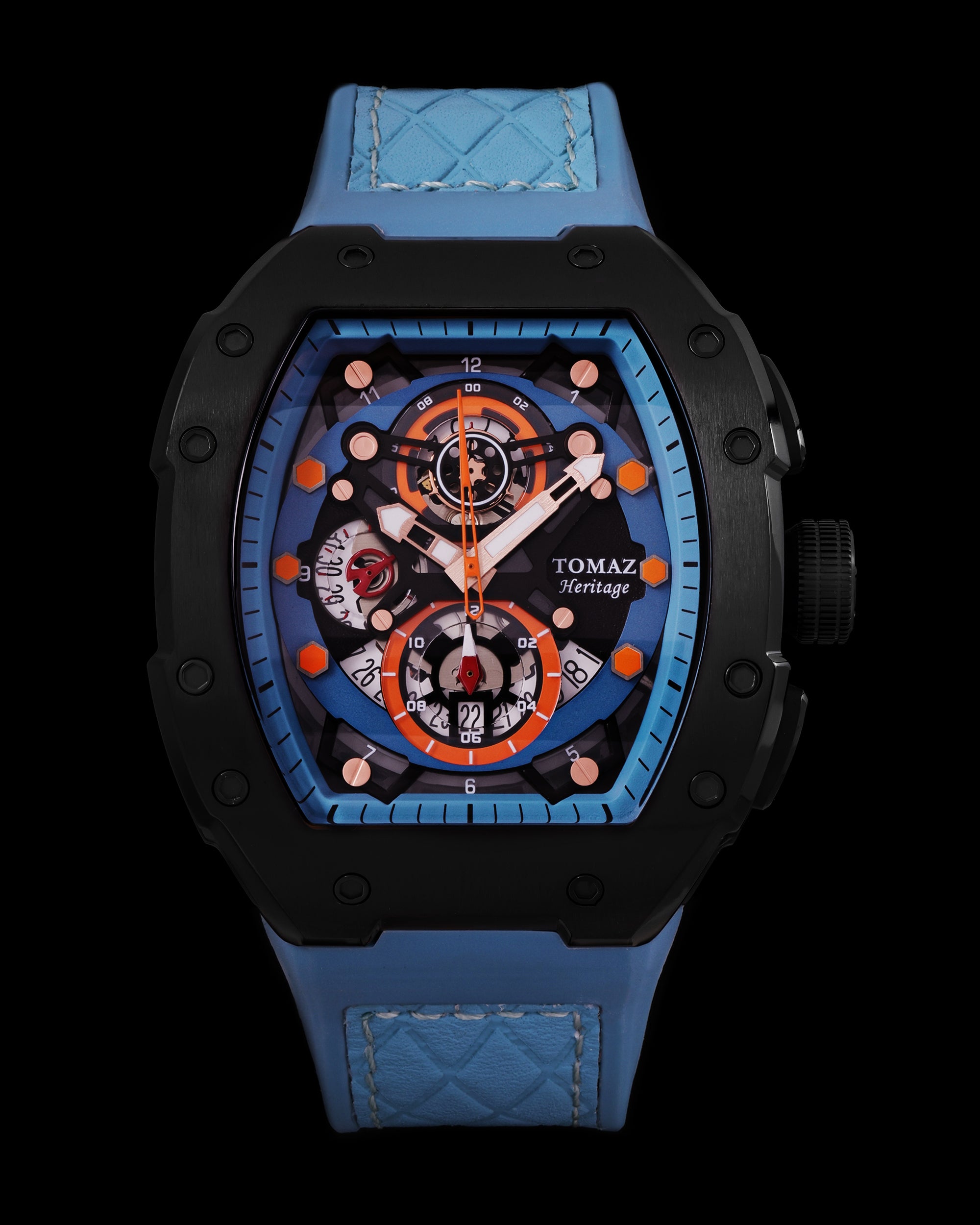 AK47 TW032-D14 (Black/Light Blue) Light Blue Leather with Rubber Strap