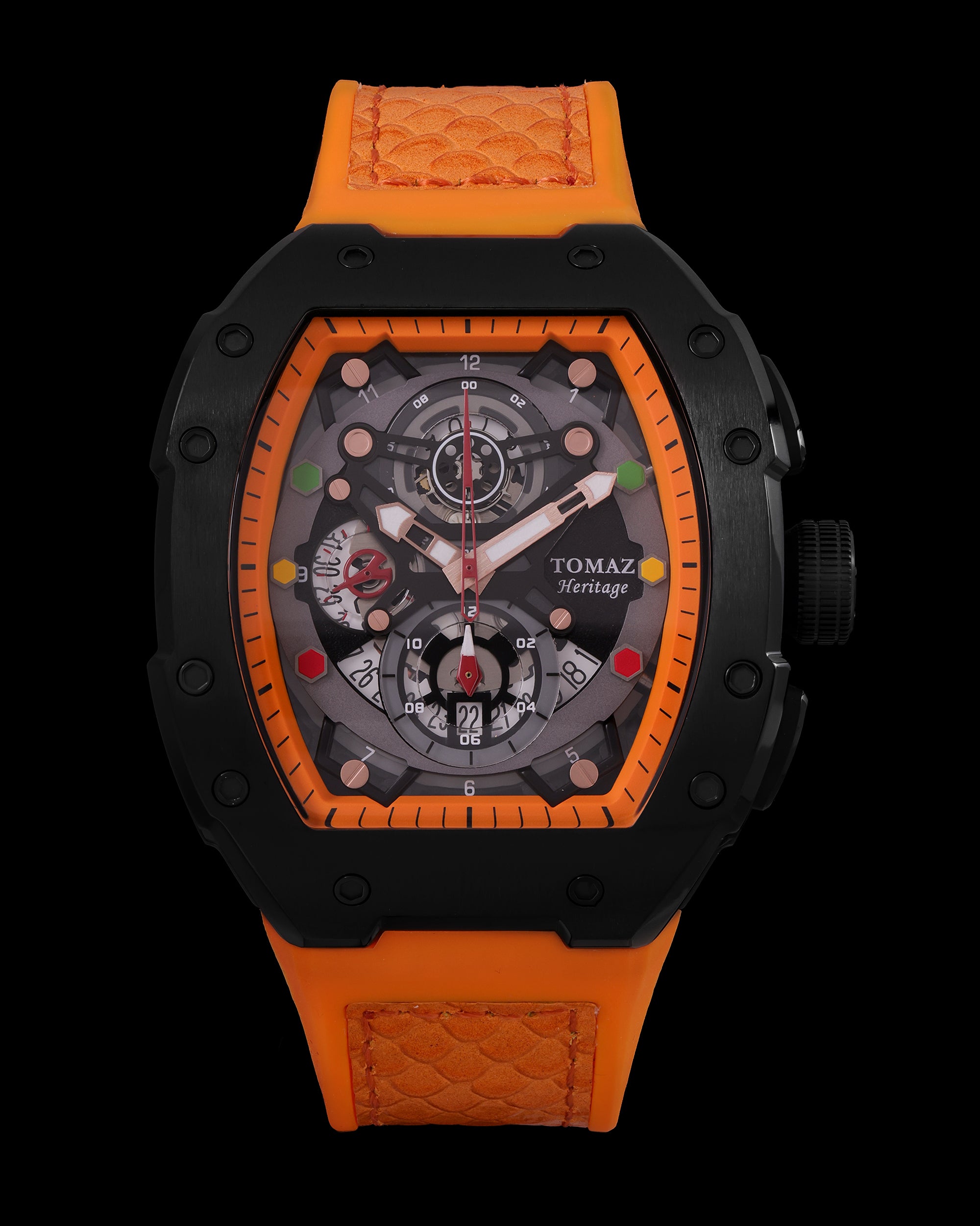 AK47 TW032-D16 (Black/Orange) Orange Leather with Rubber Strap