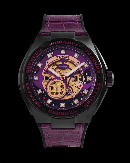 Xavier XL TW033-D2 (Black/Purple) with Purple Swarovski (Purple Bamboo Leather Strap)