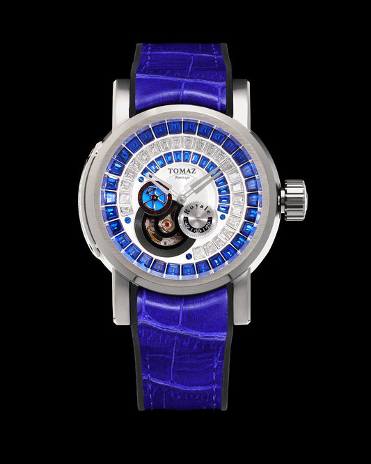 King TW036-D11 (Silver/White) with Blue White Zirconia Crystal (Blue Silicone with Leather Strap)