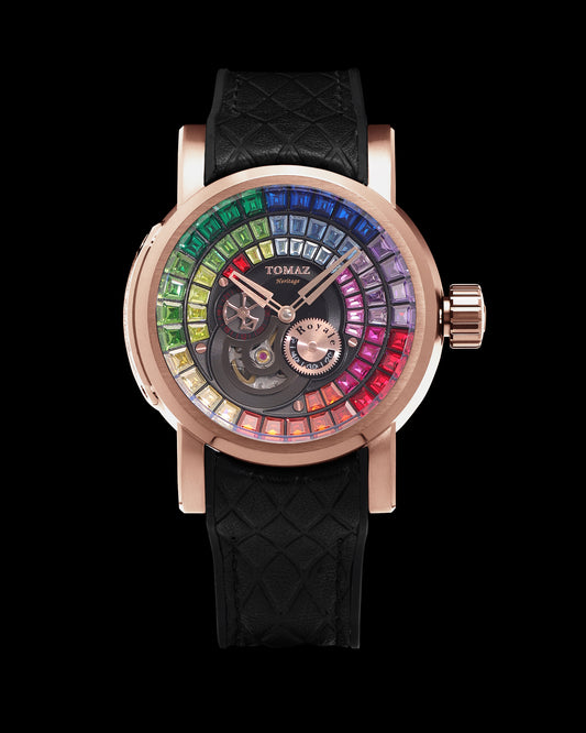 King TW036-D14 (Rosegold/Black) with Rainbow Zirconia Crystal (Black Silicone with Leather Strap)