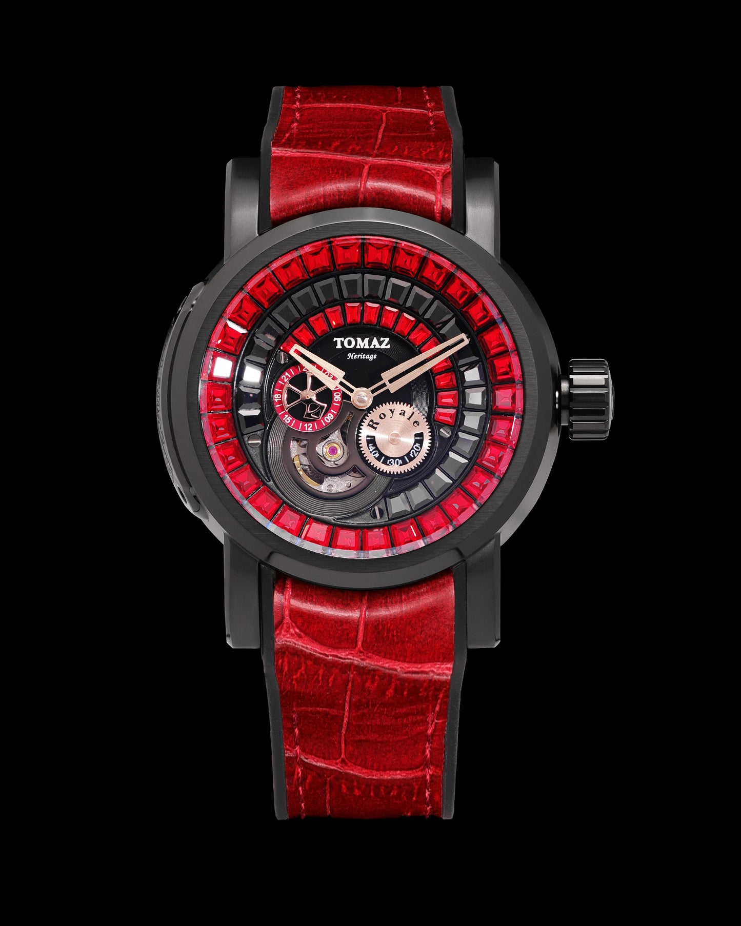 King TW036-D16 (Black) with Black Red Zirconia Crystal (Red Silicone with Leather Strap)