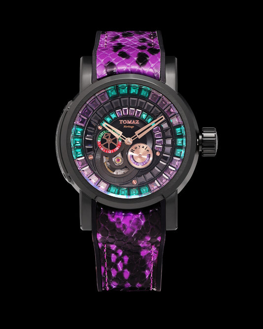 King TW036-D17 (Black) with Purple Green Black Zirconia Crystal (Purple Silicone with Leather Strap)