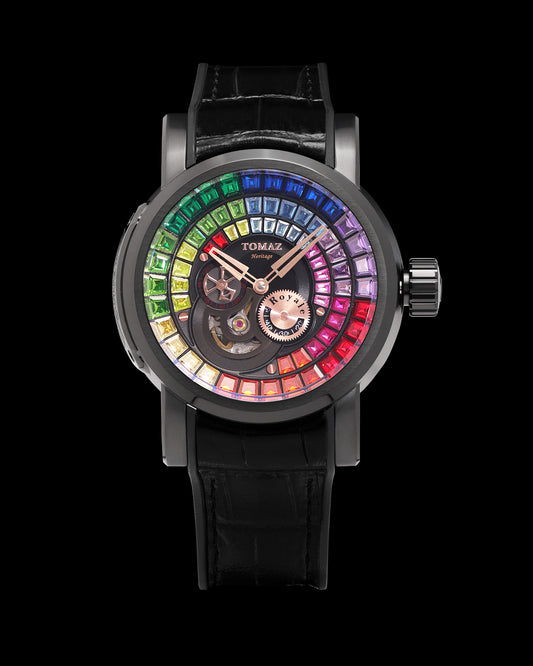 King TW036-D1 (Black/Rosegold) with Rainbow Zirconia Crystal (Black Silicone with Leather Strap)