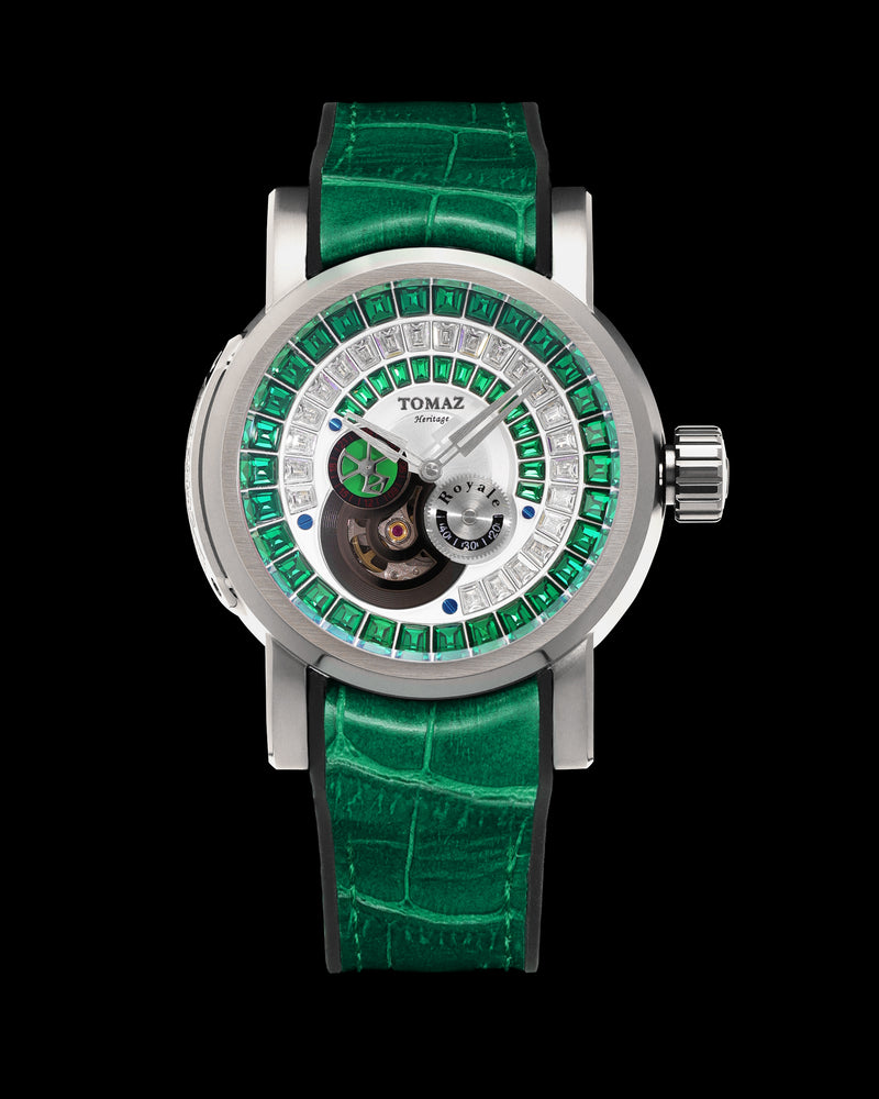 King TW036-D6 (Silver/White) with Silver Green Zirconia Crystal (Green Silicone with Leather Strap)